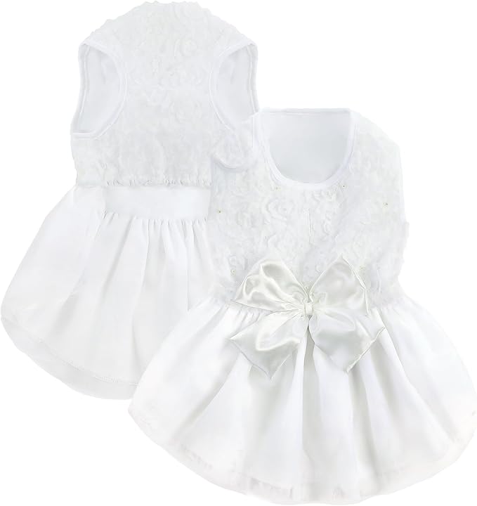ASENKU Dog Dress Pet Wedding Dress Princess Lace Puppy Birthday Party Outfit Formal Apparel Girl for Small Medium Dogs Cats (XL, White)
