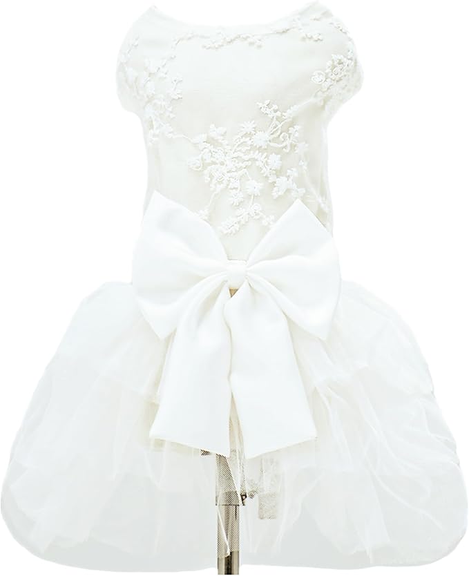Dog Dress Wedding Outfits, Princess Lace Tutu Strappy Skirt for Female Puppy Small Medium Dogs Girl Cats Costume (Embroidery Dress, X-Small)
