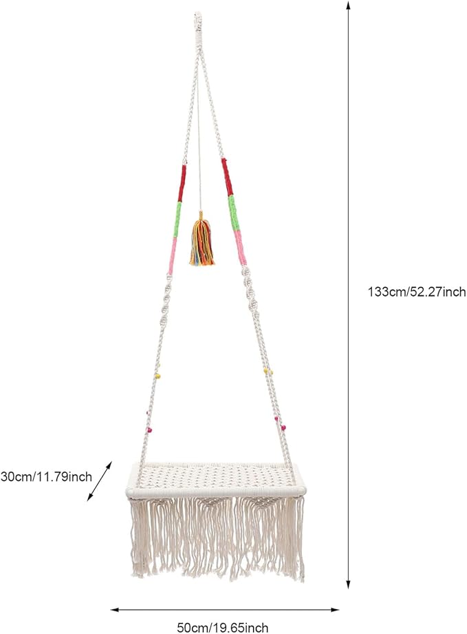 KALLORY Macrame Hanging Cat Bed Hammock Decorative Boho Cat Swing Bed Small Kitten Nest Indoor Household Pet Furniture