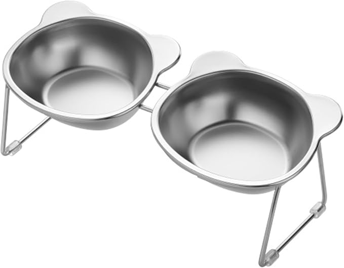 Double Bowl Elevated Cats Feeders Stainless Steel Bowls Ergonomic Feeders for Dog Health Eating Watering Stainless Steel Pet Feeding Bowls