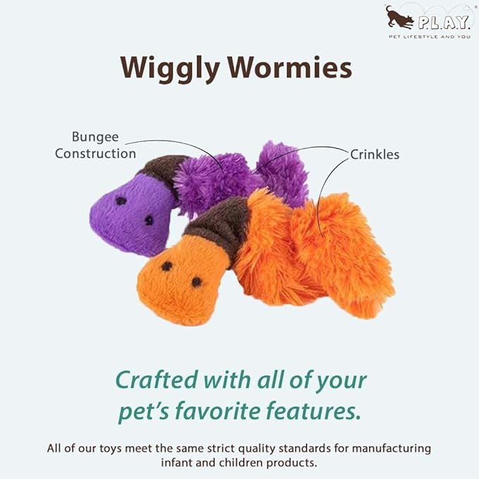 P.L.A.Y. PET Lifestyle and You Feline Frenzy Wiggly Worms Plush Squeaky CAT Toy