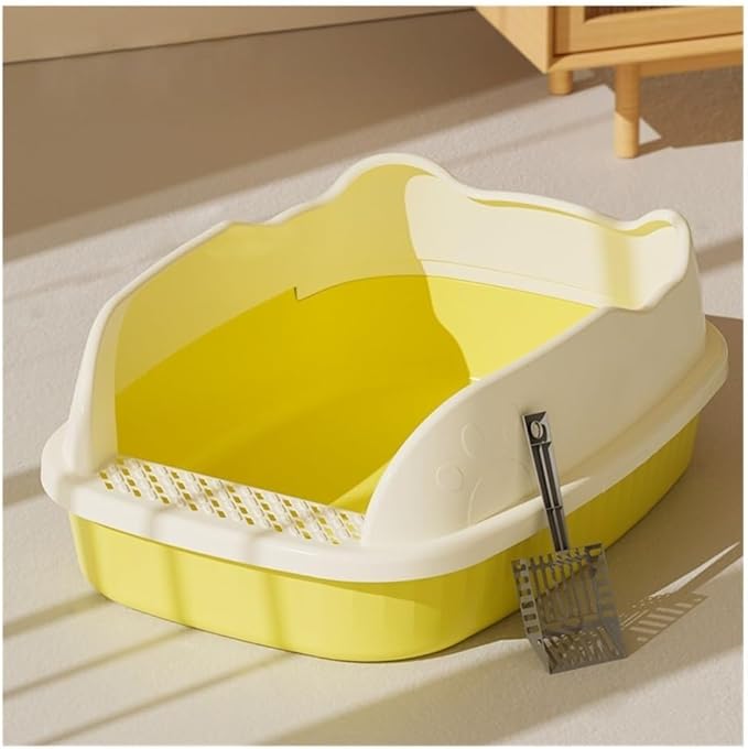 Pet Supplies, Non-Stick Large Cat Litter Box, High Sides & Open Top for Small Cats(Yellow)
