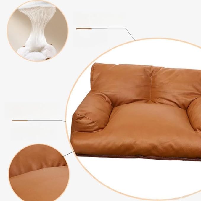 Dog Cat Sofa and Chair PU Leather, Couch Soft Calming Bed for Medium Small Cats and Dogs, Pet Furniture (Coffee, Medium)