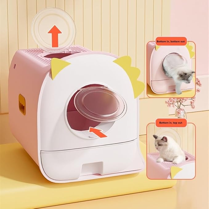 Pet Supplies, Oversized Cat Litter Box with High Sides, Semi-Closed Design Portable Pet Tray(Pink)