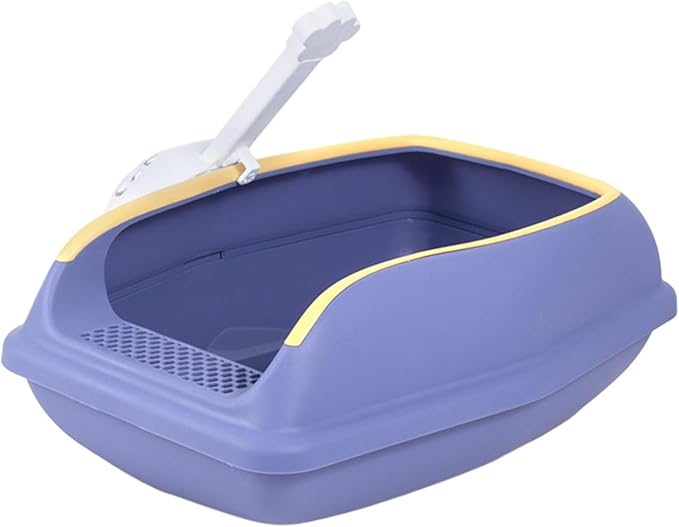 Cat Litter Box Open Top High Sided Anti Splashing Litter Tray with Scoop for Indoor Cats Kittens (2 Sizes)- S Violet