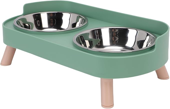 AYNEFY Elevated Cat Bowl,Tilt Proof Stainless Steel Integrated Double Elevated Pet Water Food Bowl Raised Cat Food and Water Dish for Cats and Small Dogs (Avocado Green)