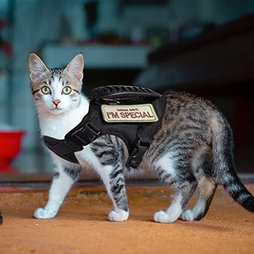 AIWAI Tactical Cat Harness for Walking Escape Proof, Adjustable Pet Vest Harness, Soft Mesh with Control Handle for Large Cat Small Dog, Gift with Patch