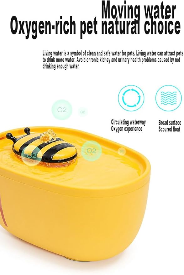 70oZ(2L) Water Fountain for Cats with Candy-Shaped Spout, 4-Layer Filter, Silent Pump, and Anti-Slip Base - Enhance Your Cat's Drinking Experience! (bee-Yellow)
