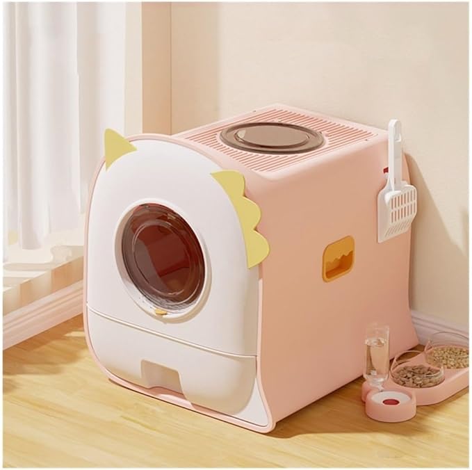 Pet Supplies, Oversized Cat Litter Box with High Sides, Semi-Closed Design Portable Pet Tray(Pink)