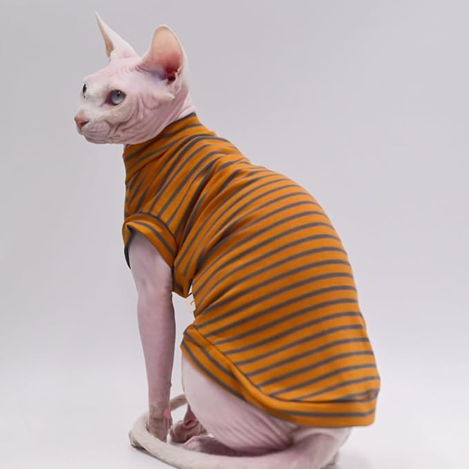 Cotton Sphynx Cat Clothes Spring and Summer Thin High Elasticity Devon Rex, Konish Clothes Hairless Cat Clothes Cat Apparel for Small Cats and Dogs (Brown, Medium)