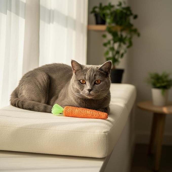 2 Pcs Orange Natural Interactive Sisal Carrot Cat Toys,Cat Dental Chew Toy Kitten Teething Toys for Indoor Cats Interactive Toys