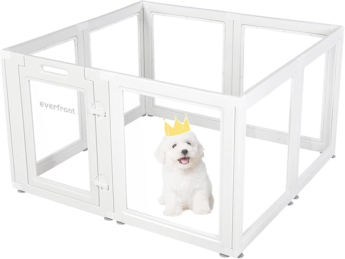EVERFRONT Clear Acrylic Dog Playpen - Clear Dog Play Pen - Easy Assemble Acrylic Dog Playpen - Puppy Playpen, Cat Playpen, Small Animal Playpen, Dog Play Pen Indoors