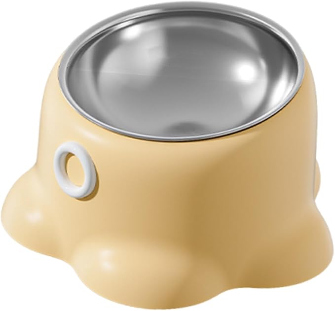 Tilted Cat Feeder Bowl Food Dispenser Living Room Home Travel Indoor Watering Feeding Dish Cat Food Bowl for Pets Small Dogs, Yellow