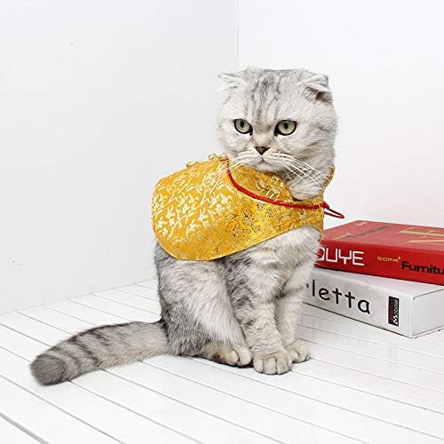 Cat Clothes,New Year's Cloak Dog Clothes Red Pet Cheongsam Cloak Clothes for Cats Small Dogs Puppy(Gold,S)