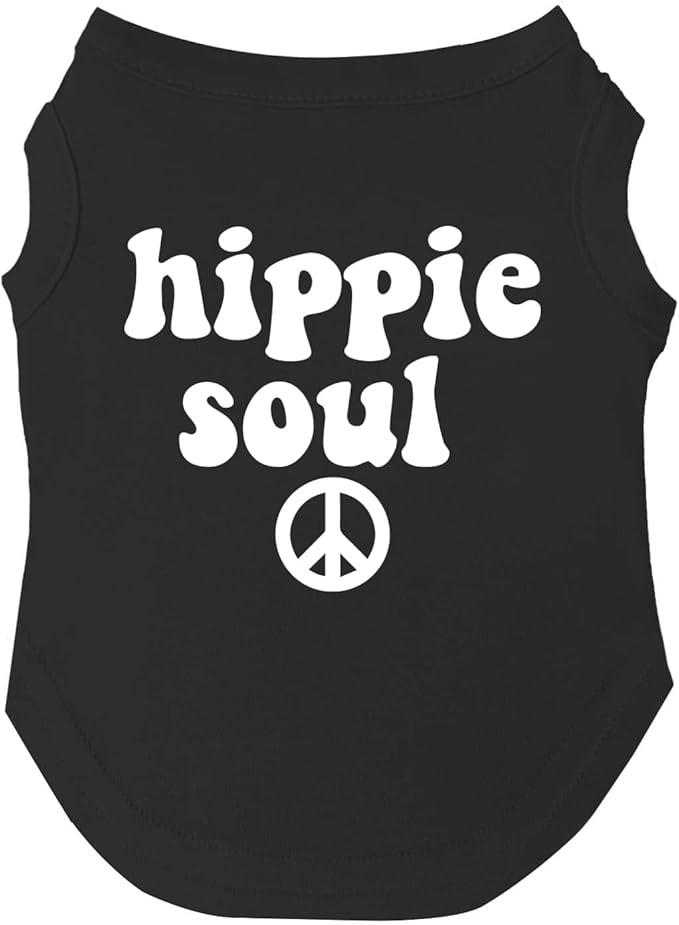 Hippie Soul Dog Tee Shirt | Sleeveless | Free Spirit Pup | Groovy | Peace & Love (Black, Medium 1018)