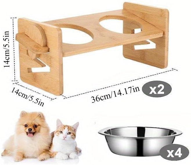 4-Speed Adjustable Height Elevated Pet Feeding Rack, Stable Bowl Stand for Cats and Dogs