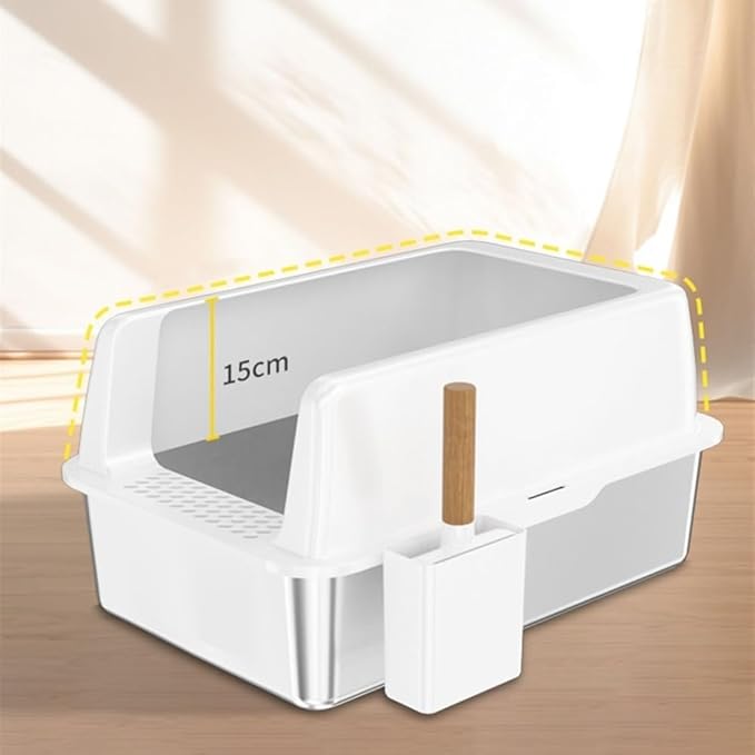 Pet Supplies, Stainless Steel Cat Litter Box, High Sides with Scoop, Easy Clean Non-Stick for Multi-Cats