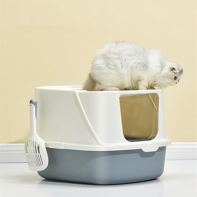 Pet Supplies, Cat Litter Box with Scoop,Enclosed Design for Large Cats, Easy Clean(Gray)