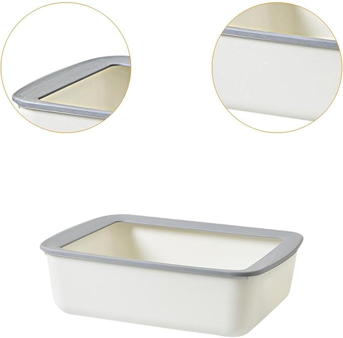 Open Top Pet Litter Tray Easy Clean Cat Toilet Sand Box Indoor Cats Litter Basin- White
