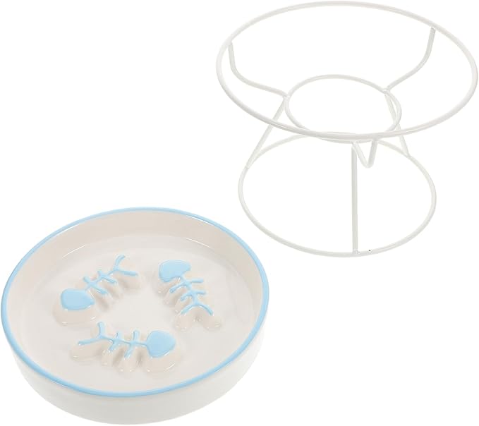 Abaodam Elevated Ceramic Cat Bowl Kitten Slow Feeder Pet Food Dish for Indoor Cats