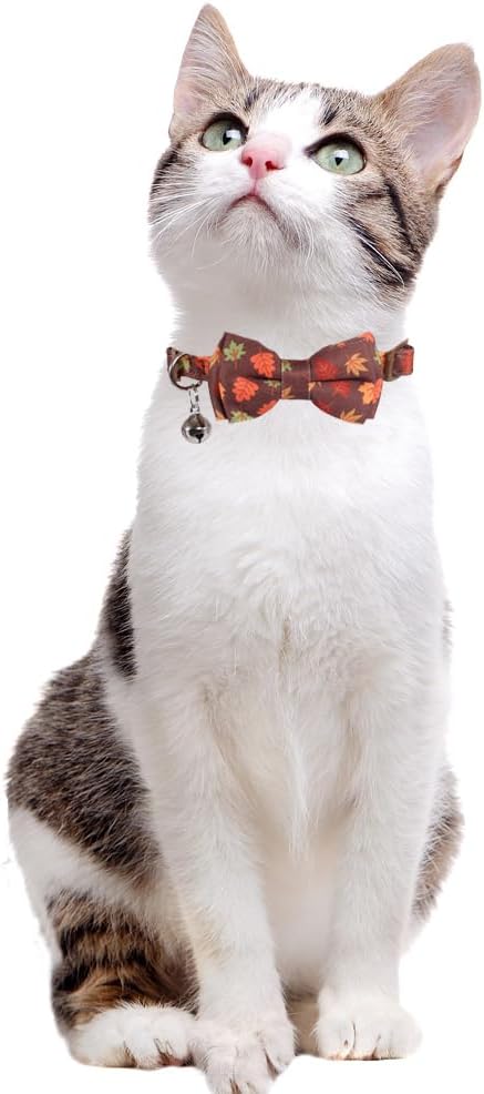 Fall Cat Collar Thanksgiving Day Breakaway with Bow Tie and Bell Autumn Holiday for Kitty Adjustable Safety