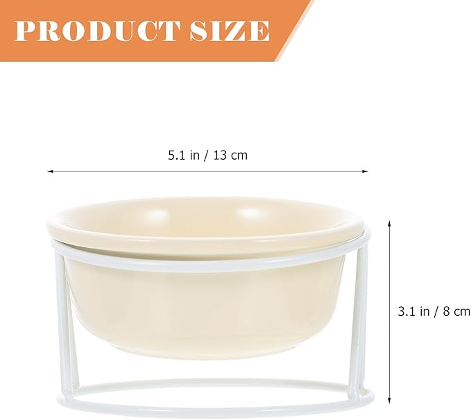 SOLUSTRE Ceramic Cat and Dog Food Bowl with Elevated Iron Stand, Neck Protection Raised Pet Feeding and Watering Dish for Cats and Small Dogs, Beige Single Bowl