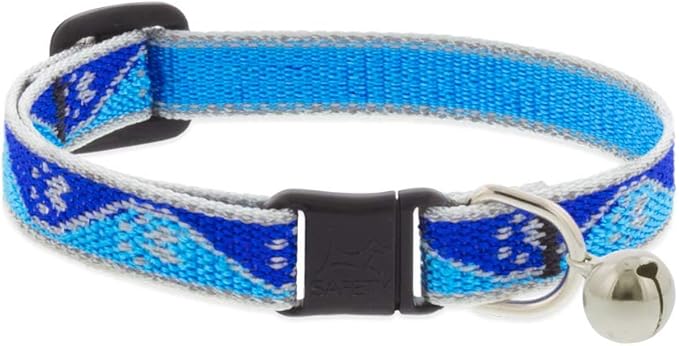 Lupine Reflective Cat Safety Collar with Bell 1/2" wide Blue Paws Adjusts 8" to 12"