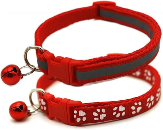 XS Dog Collar with Bell, 2-Pack Basic & Reflective Cat Collar with Bells for XXS Xs Small Pet Dogs Boy Tiny Kitten Girls Animal,Neck 7-12 Inch (Red, Neck 7-12")