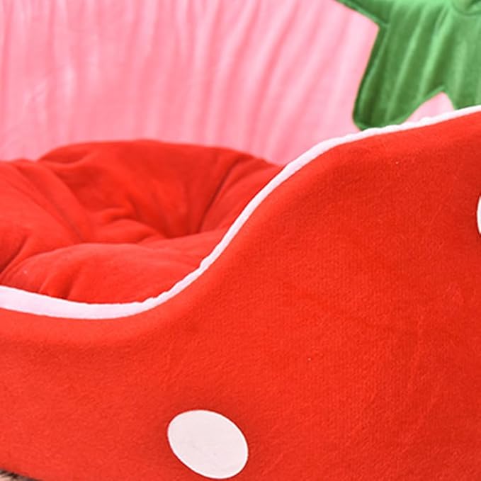 Strawberry Cat Bed, Cute Fluffy Pet Bed for Indoor Small Dogs, Pink Aesthetic Fancy Cat Sofa Couch with Removable Washable Cushion, Cozy Winter Puppy Bed for Teddy Poodle (L)