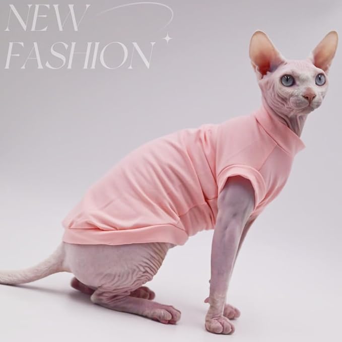 Cotton Sphynx Cat Clothes Spring and Summer Thin High Stretch Hairless Cat Clothes for Devon Rex, Konish Clothes Cat Apparel for Small Cats and Dogs… (Pink, XX-Large)