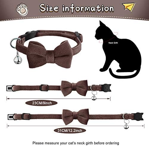 4 Pieces Cat Bow Tie Collar with Bell Breakaway Cat Comfortable Velvet with Cute Safety Pet Collar for Pet Kitten Puppy(Small,Black, Gray, Coffee, Blue)