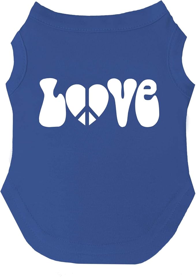 Love with Peace Symbol Heart Dog Tee Shirt | Sleeveless | Sizes for Puppies, Toys and Large Breeds (Royal Blue, 5X-Large 1039)