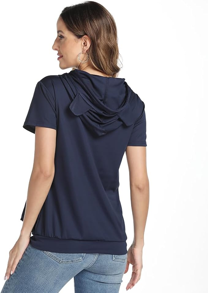 Women Big Pouch Shirt Pet Holder Pocket Top Short Sleeve Solid Color T-Shirt