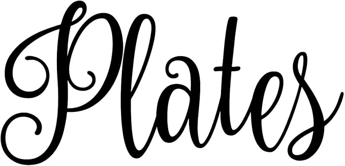 Plates 4w x 2h Label | Kitchen Pantry Organization | Die Cut Vinyl Decal | Black Fancy Font (Sticker Only)