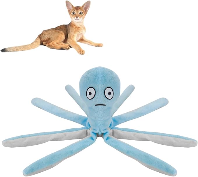 Andiker Catnip Toys for Cats, 10.63 Inches Cute Octopus Shape Plush Cat Toy with Catnip Crinkle Paper Soft Interactive Cat Toys for Indoor Cats Kittens Playing Chewing Biting (Blue)