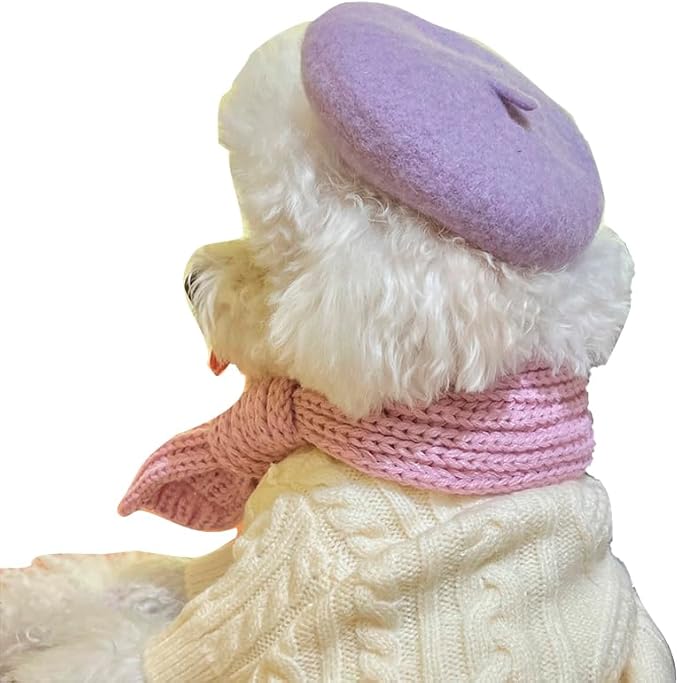Dog Beret Hats for Cats and Dogs Fashion Four Seasons Funny Wool Winter Pet Hat Light Purple 5.11 * 1.18 Inches