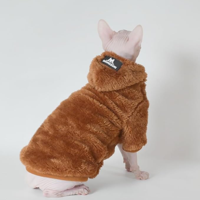 Sphynx Cat Apparel Kitty Clothes Warm Autumn and Winter Hairless Cat Outfits Cat Clothes for Devon Rex Cats, Cornish Cats and Small Cats (Brown, Small)