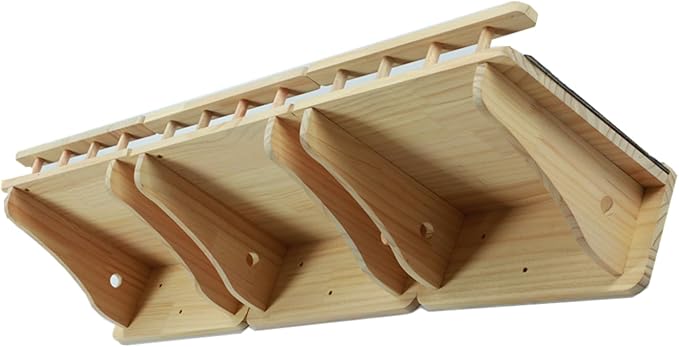 SHENGOCASE Wall Mounted Cat Furniture Set, Natural Wood, 47.2 inch Balcony Perch with Guardrail, 4 Steps, 2 Houses with Cushions