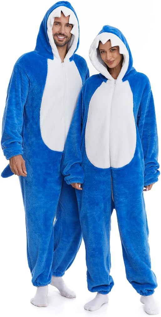HSCTEK Fuzzy Teddy Fleece Adult Onesies Pajamas - Teen Long Sleeve Zip Up Hooded Blanket Sleep - One Piece Costume