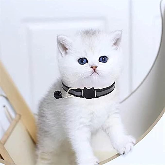 Reflective Cat Collar with Bell Basic Dog Cat Collar Separate Buckle Adjustable Polyester Cat and Dog Collar Or Seat Belt 19-32cm