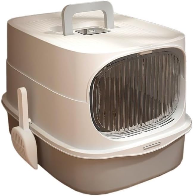 Pet Supplies, Large Plastic Cat Litter Box with Lid & Scoop,High Sides for Big Cats(Gray)