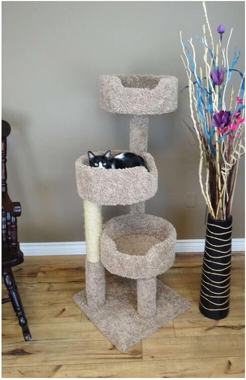 HomeStock Cat Tower with Beds - 30" x 29" x 54" - Scratching Post & Climbing Tree Beige/20 L x 20.5" W x 52" H