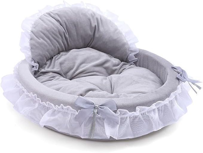 Washable Princess Pet Bed for Small Medium Dogs & Cats - Soft Plush Warm Cave Sofa Cushion, Cozy Snuggle Nest Mat, Cute Comfy Kennel Pad(18.9''X16.54''X18.9'',Gray)
