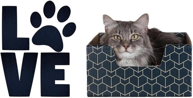BOWERY HILL Premium Corrugated Cardboard Cat Box, Peek-a-Boo Cutout Design, Durable Blue Finish, Cozy and Interactive Lounger, Stylish Pet Accessory for Indoor Cats