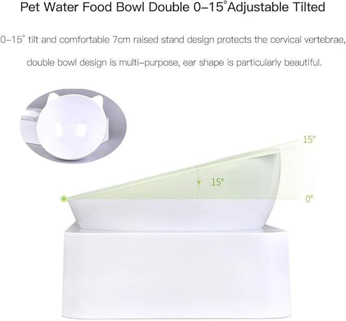 Marchul Cat Bowls, Pet Food Bowls, 15° Tilted Cat Bowl for Indoor Cats, Dog Food and Water Bowl Set (with Silicone Mat)