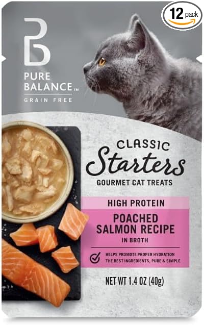 Pure Balance Starters Cat Treats ~ 1.4 Oz ~ (Pack of 12) ~ Gourmet Poached Salmon, Natural & Healthy Snack.