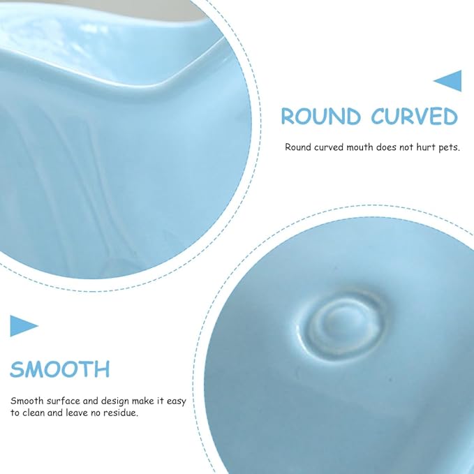 Ceramic Raised Pet Bowl for Cats and Dogs, Multi-Function Feeding and Watering Dish with Neck Protection, Household Blue Artistic Design Suitable for Kittens and Puppies