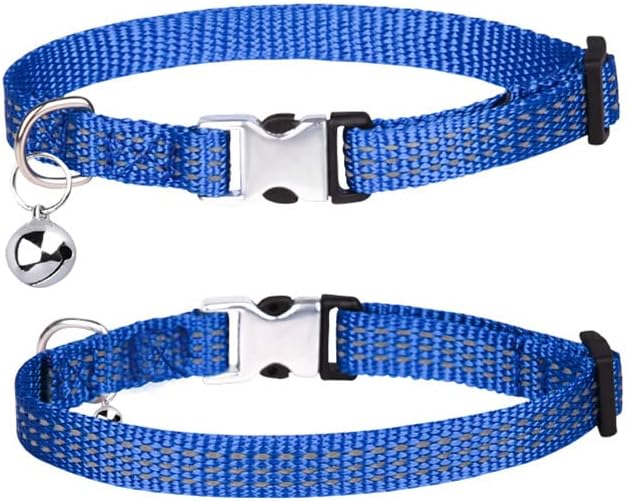 THAIN Cat Collar Personalized Reflective with Bell-Custom Cat Collar Engraved nameplate with Name and Phone,Adjustable for Cats and Kitten (Dark blue)