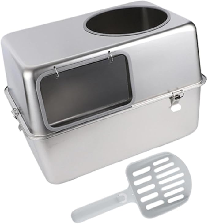 Hooded Cat Litter Box with Lid Large Capacity Detachable Reusable Kitty Litter Tray Sandbox- Without Pedal