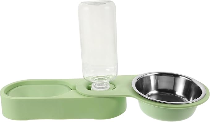 VALICLUD Stainless Steel Cat Bowl Double Bowl Detachable Feeder with Rotatable Corner Foldable Holder Green for Indoor Cats Pet Feeding and Watering